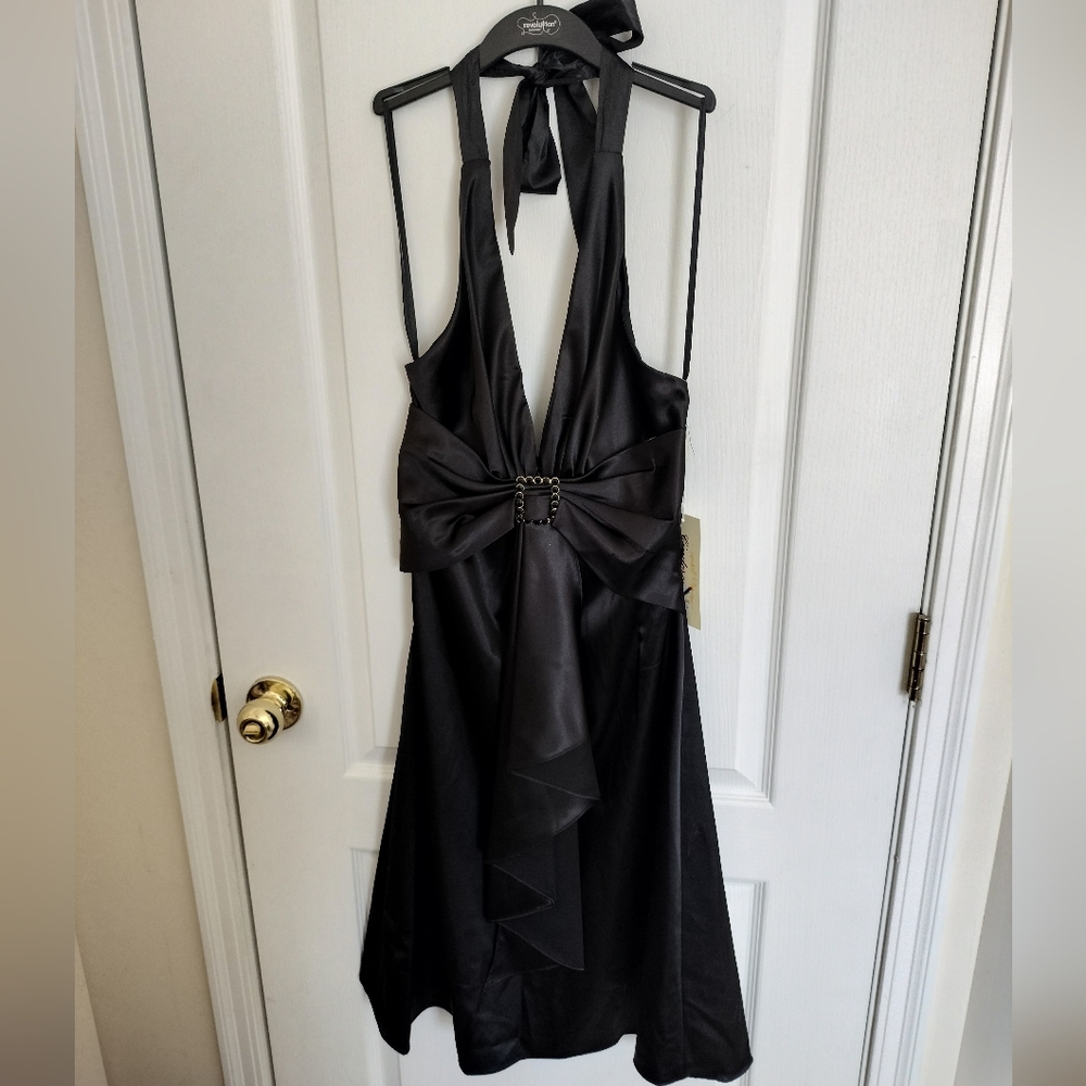 Black, fancy, halter dress, size XS, by Cinderella, knee length